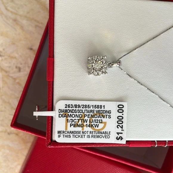 NWT Diamond Halo 18" Pendant Necklace (1/3 ct. t.w.) in 14k White Gold. $1200 - Picture 12 of 17